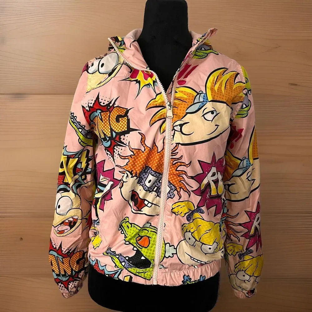 Nickelodeon Rugrats‎ Hey Arnold AOP Windbreaker Jacket Size Large Youth  14/16